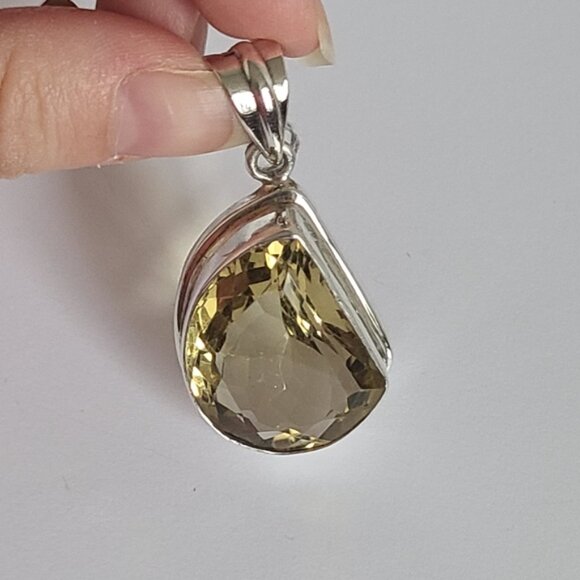 Vintage Boho Sterling Silver Huge Large Chunky Yellow Citrine Crystal Pendant - Picture 8 of 12